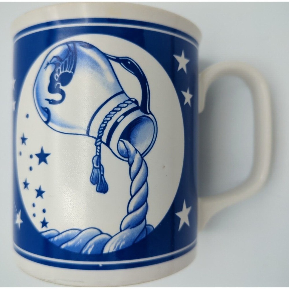 Vintage Curzon Aquarius Blue White Stars‎ Coffee Mug Cup 3.5in 10-12oz
